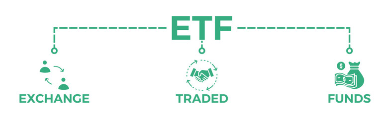 ETF banner web icon glyph silhouette Exchange Traded Funds Stock Market Investment with icon of money, cash flow, trading, transaction, bank, accounting, and growth
