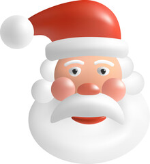 Santa Claus Head. 3d icon of funny Santa Claus face isolated on white background. Xmas symbol. Cute Cartoon Design Element for Christmas and New Year Holidays. Stock 3D Vector illustration