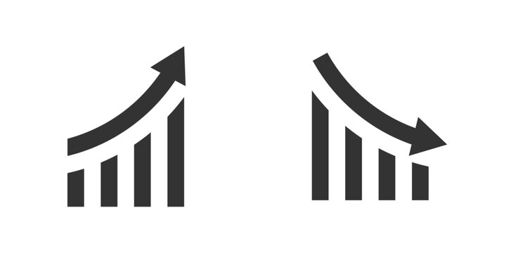 Growth, decline icon. Financial arrows up and down. Vector illustration