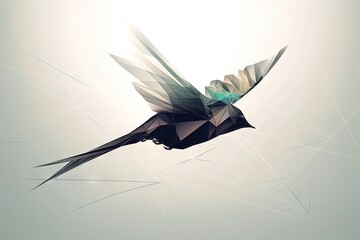 Geometric swallow little bird in flight. Tattoo sketch.