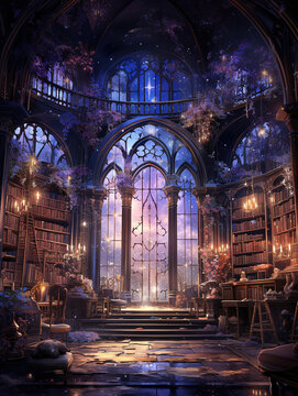 Magical Castle Interior with Bookshelves