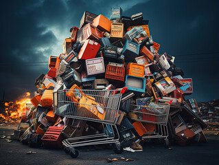 Chaotic Shopping Frenzy Amidst a Pile of Technology