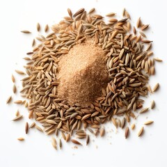 Top view of powdered caraway seed spice isolated on a white background - obrazy, fototapety, plakaty