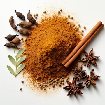 Top view of powdered cumin spice isolated on a white background
