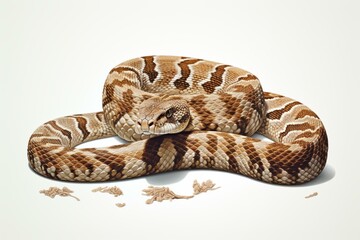 Realistic full-body image of Aruba rattlesnake against white background. Generative AI - obrazy, fototapety, plakaty
