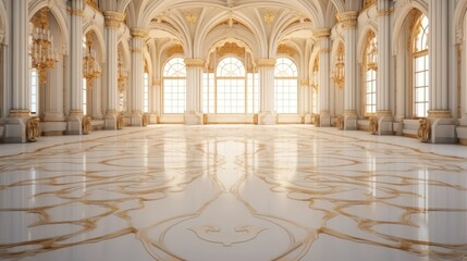 Interior of castle, Beautiful Royal palace white and gold marble, Luxury.