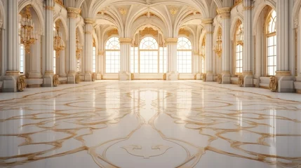 Papier Peint photo Paris Interior of castle, Beautiful Royal palace white and gold marble, Luxury.