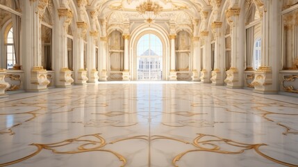 Interior of castle, Beautiful Royal palace white and gold marble, Luxury.