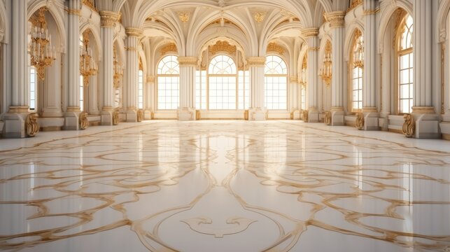 Interior of castle, Beautiful Royal palace white and gold marble, Luxury.