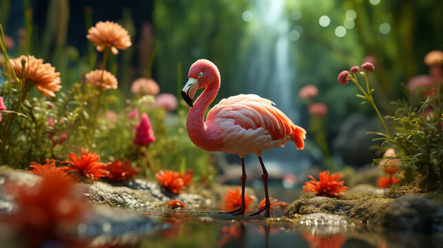 flamingo in the water HD 8K wallpaper Stock Photographic Image