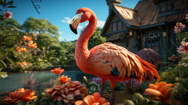flamingo in zoo HD 8K wallpaper Stock Photographic Image
