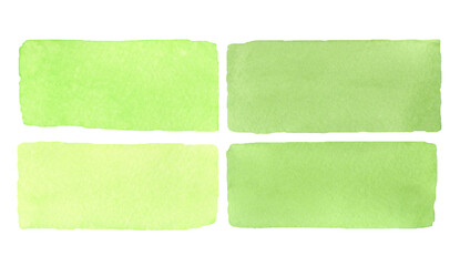A set of watercolor abstract green spots isolated on a white background. Decorative light green elements for design and decoration are hand-drawn. Green stripes for the template.