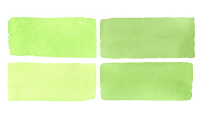 A set of watercolor abstract green spots isolated on a white background. Decorative light green elements for design and decoration are hand-drawn. Green stripes for the template.