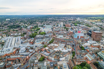 Fototapeta na wymiar amazing aerial view of the downtown and High Street of Reading, Berkshire, UK