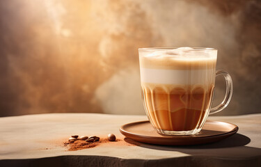 almond milk latte and coffee bean, studio photo