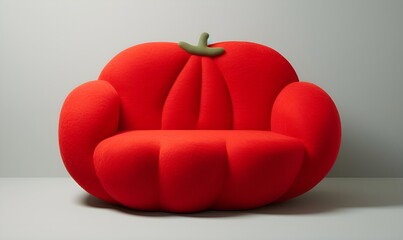 red sofa in the shape of a tomato, ai generative