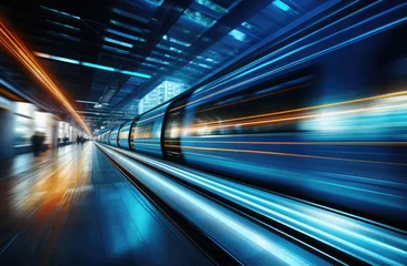 Foto op Plexiglas speedy train running, motion blur, technology concept © hakule