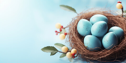 Easter Eggs in Nest, 
Colorful Egg Nest, 
Springtime Egg Decoration, 
Holiday Egg Basket, 
Festive Easter Ornament