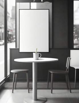 Blank poster mockup on coffee shop stock photo