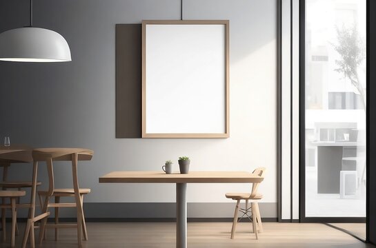 Blank poster mockup on coffee shop stock photo