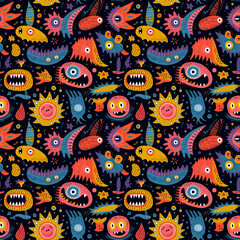 Fototapeta premium Endless seamless pattern, background texture, children playroom, cartoon
