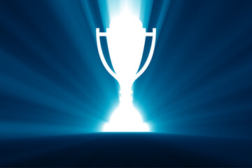 Concept of award with backlighted cup - obrazy, fototapety, plakaty