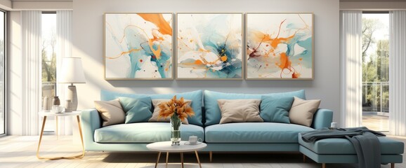 Living room with beautiful paintings.