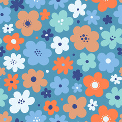Seamless pattern with flowers. Hand drawn texture for print, textile, packaging. Nursery decor. Vector illustration.