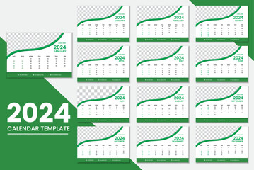 Set of Monthly pages desk Calendar Planner Templates 2024 with Cover and place for Photo, Vector layout of a wall or desk simple calendar with week start Sunday.
