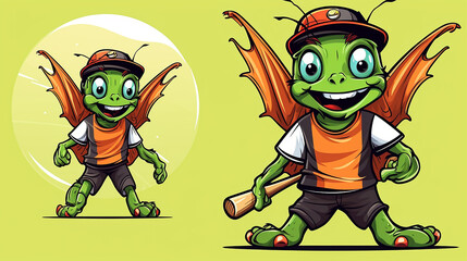 cricket esporte  personagem de clipart colorido. Design de desenho animado para impressão de camiseta, ícone, logotipo, etiqueta, patch ou adesivo. Ilustração vetorial