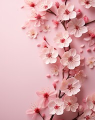 Obraz premium . Banner with frame made of rose flowers and green leaves on a pink background