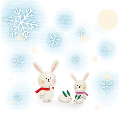 冬のうさぎの手書き風イラスト