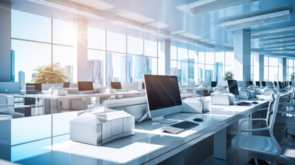 Fototapeta na wymiar Modern Office Space And Cityscape Background.