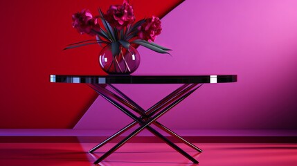 Boost Creativity in Modern Workspaces with Red Furniture Design: Table, Chair, and Office Decor, and Vase flower plant 