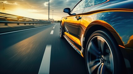 Speeding car, Car rushing along a high-speed highway.