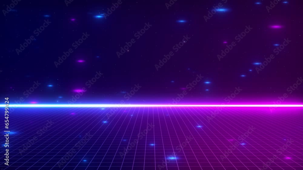Poster universe retro futuristic 80's background 4k. synthwave wireframe net grid. abstract digital backgro