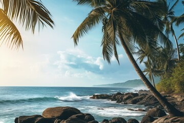 palm trees and turquoise sea on the coast