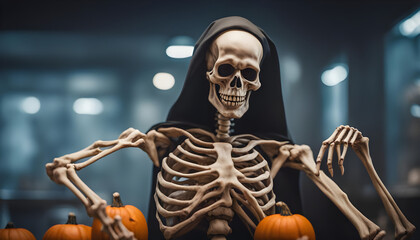Fototapeta na wymiar A grinning skeleton ready for some Halloween fun ai generated