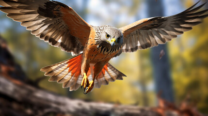 
Gavião-de-peito-laranja (Falco deiroleucus) em ação de caça - obrazy, fototapety, plakaty