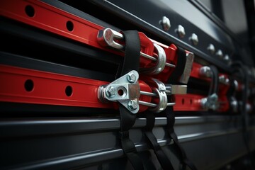 Close-up view of securing straps on a semi-trailer. Generative AI