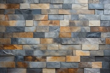 Polished, rectangular, tile wallpaper with 3D, semigloss blocks on a natural stone background wall. Generative AI