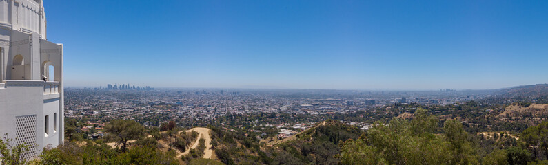 View of the Downtown Los Angeles Skyline, from the Griffith Observatory in Los Angeles, California,...
