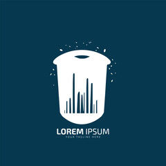 Minimal or abstract dustbin logo vector icon silhouette on blue background