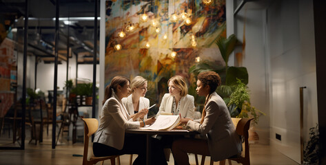 group of people in restaurant, Women collaborate in a modern office environment hd wallpaper