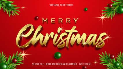 Editable text effect merry christmas, golden mock up