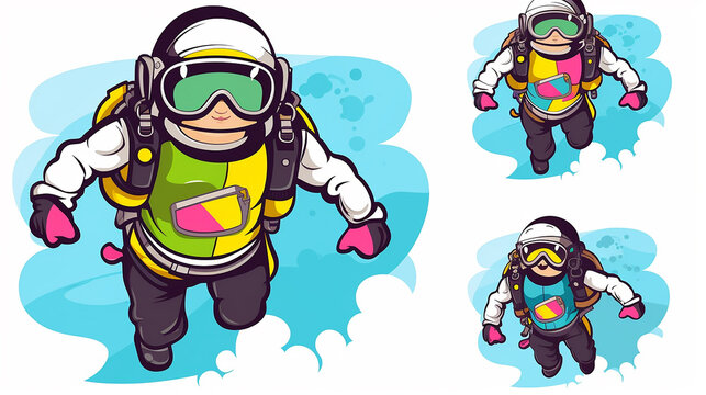 paraquedista personagem de clipart colorido. Design de desenho animado para impress&atilde;o de camiseta, &iacute;cone, logotipo, etiqueta, patch ou adesivo. ilustra&ccedil;&atilde;o vetorial