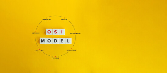 7 layers of the OSI model. Diagram and Concept Image.