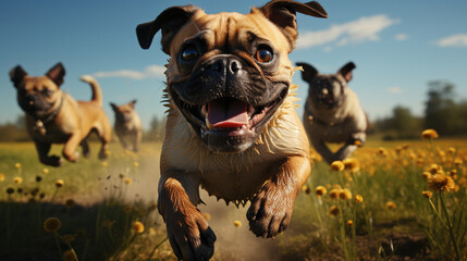 Obraz premium dogs playing in the park HD 8K wallpaper Stock Photographic Image
