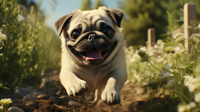 pug on the grass HD 8K wallpaper Stock Photographic Image