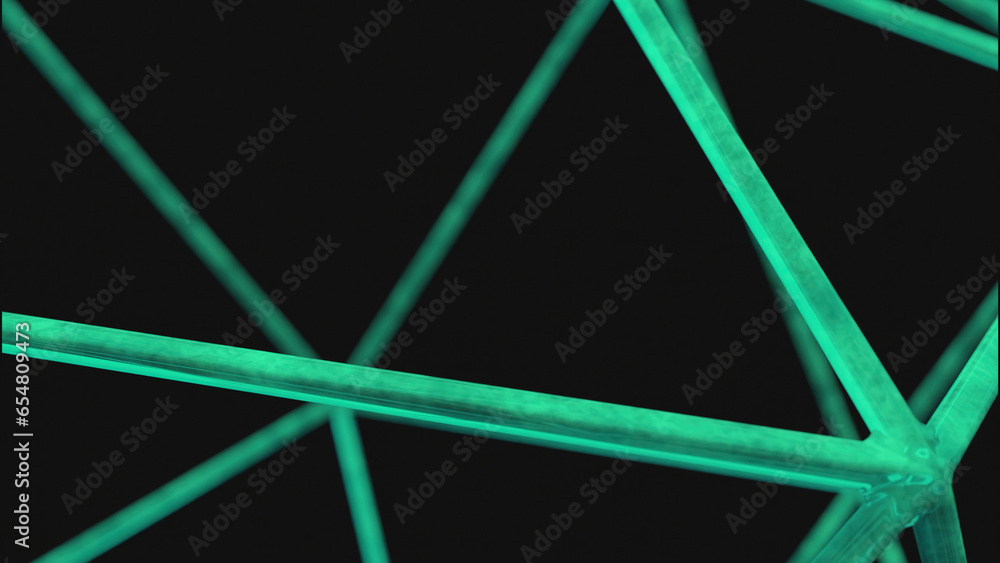 Poster close-up of 3d lines in geometric design. design. lines in 3d model of geometric design on black bac